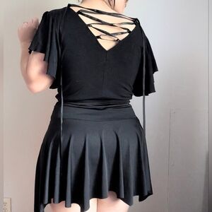Y2K Lip Service Black Lace Up Back Split Flutter Sleeve Top Size 0X